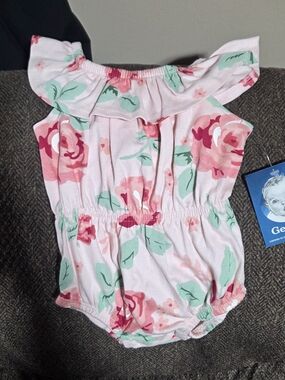 Gerber Pink Floral Ruffle One-Piece Bodysuit